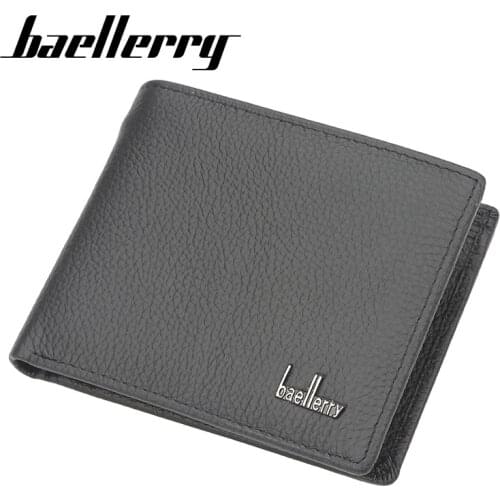 Baellerry Men Casual Wallet Thin Purse Lychee Pattern Bag Short Leather Wallets Small Card Holder Coin Pocket billetera hombre