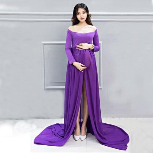 Maternity Photo Props Pregnancy Women Dress Clothes Long Sleeves Chiffon Shoot Shower Dresses For Pregnant Women White
