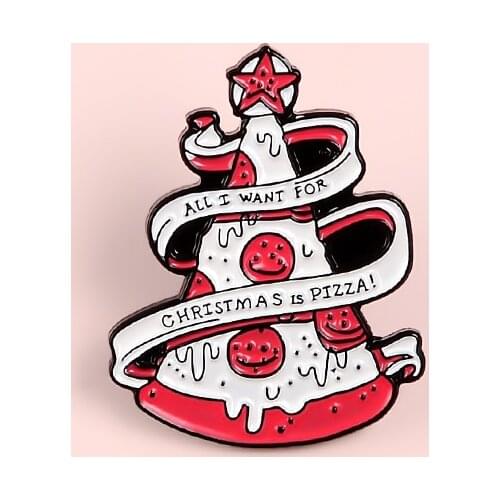 Christmas tree pizza brooch Jeans lapel fashion lovely pin Creative Jewelry custom made Enamel badge Gifts for friends