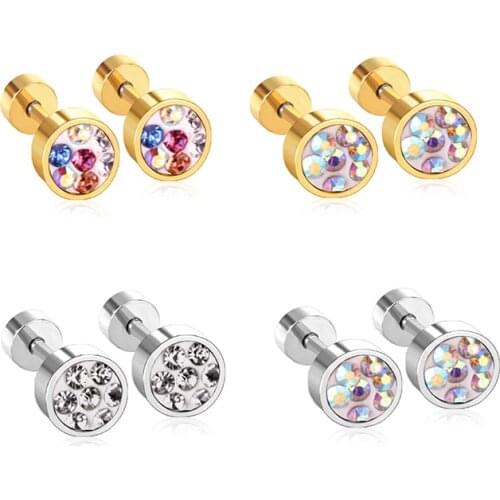 LUXUSTEEL Earrings 2020 Stainless Steel Screw Back Clearly Round CZ Anti-allergy Brinco Earrings For Women Girl Party Wedding