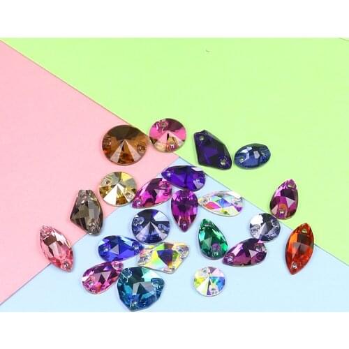 50pcs Sewing Crystal Flatback Rhinestones Sew On Crystals Stones mix shape color Strass glass stones For Clothes needlework
