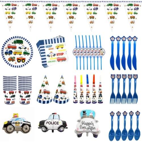 Construction Trucks Engineering Cars Disposable Tableware Set Birthday Party Decorations Baby Shower Kids Favor Gift Plates Cups