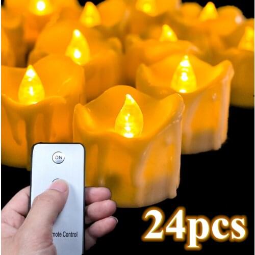 24/12Pcs Creative Flameless LED Electric Candles Lamp Battery Powered Tea Lights Remote Control Xmas Wedding Party Decorations