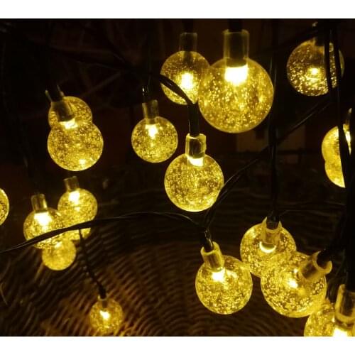 LED Fairy Lights Crystal Ball Garland Solar Garden String Lights Outdoor Waterproof Bulbs Twinkle Christmas Party Decoration