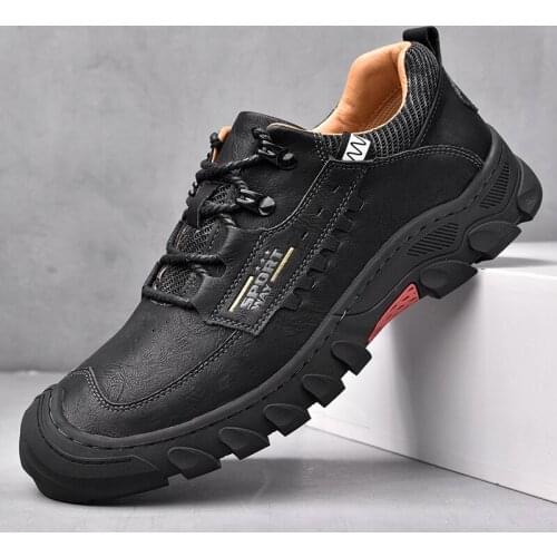 Men Shoes Genuine Leather Casual Shoes Handmade Lace-up Men Comfort Walking Shoes Men Outdoor Hiking Shoes
