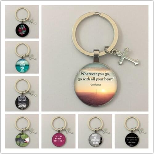 Inspirational quotes glass cabochon christian letter image keychain glass dome keychain souvenir gift