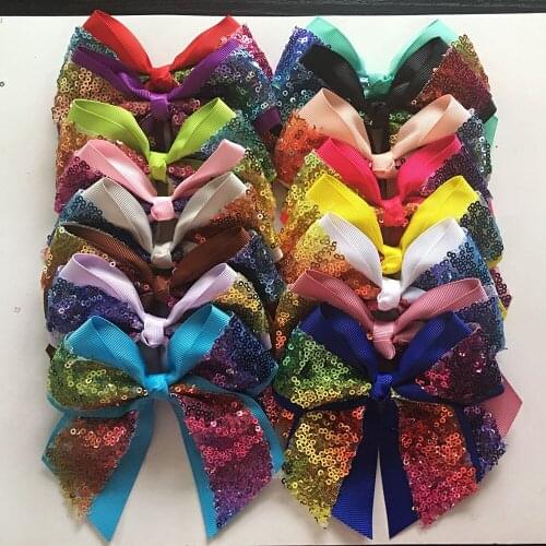 5 inch Grosgrain Ribbon Bows Baby Girls Hair Clips Boutique Sequin Hair Bows Hair Grips Toddler Fabric Bows Hair Pin 16pcs/lot