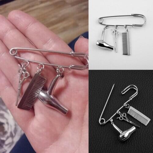Creative Hair Comb Scissor Brooch Pin Women Men Clothes Backpack Hijab Pins Metal Collar