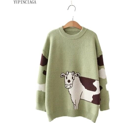 YUPINCIAGA Women Sweaters 2020 New Clothing Thick Knitted Bottoming Shirt Loose Girls Knit Jumpe Harajuku Sweater Jacquard