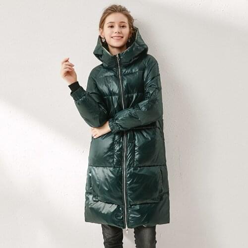 Winters down jacket long down jacket dress spot in Europe and the United States reversible white duck down clothing