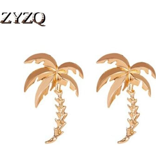 ZYZQ Romantic Stud Earrings Wholesale Special Coconut Tree Shaped Design Golden Color Accessories For Women Hot Selling Gift