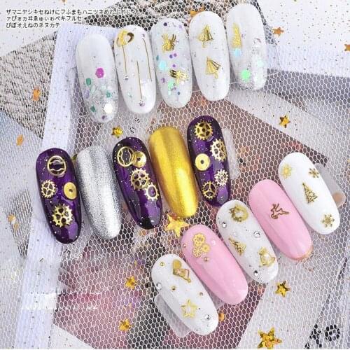 1 Box Ultra-thin Punk Studs 3D Nail Art Decorations Time Wheel Christmas Tree DIY Nail Suplies Gold Steam Machine Gear T1691