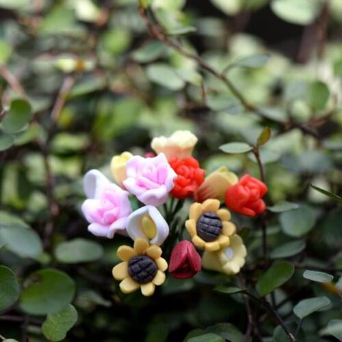 15PCS Rose Tulip Flower Miniature Fairy Garden Home Houses Decoration Mini Craft Micro Landscaping Decor DIY Accessories