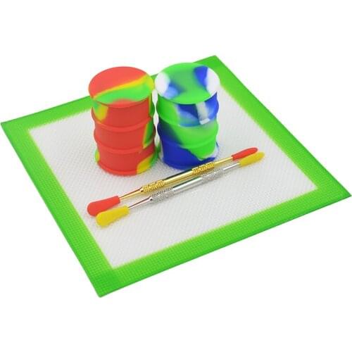 2pcs Oil barrel Non Stick Silicone Slick oil concentrate Container Dab wax Jar+2pcs Bho Dabber Carving tool+Baking Silicone pads