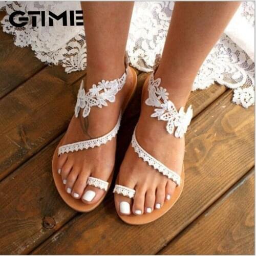2021 White Lace Sandals Women Flip Flops Flat Sandals Women Bohemia Beach Shoes Women Plus Size Summer Fashion Woman #SJPAE-129
