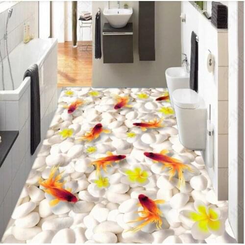 3 d pvc flooring custom photo Modern white pebble goldfish bathroom wall stickers decorative vinyl Wallpaper for walls in rolls