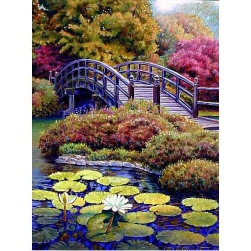 Diamond painting landscape mosaic art embroidery stitch bridge rhinestone picture puzzle toys kids drawing wall decor craft diy