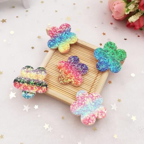 16pcs Glitter Paillette Rainbow Flower Felt Fabric Appliques Patches Wedding DIY Hair Clip Accessories Craft Supplies SA98