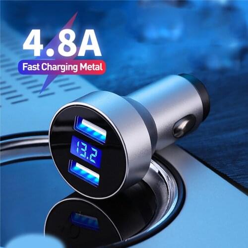 Car Charger 4.8A Dual USB Universal Phone Fast Charging With LED Display Phone Charge For Samsung Huawei Quick Charge Adapter