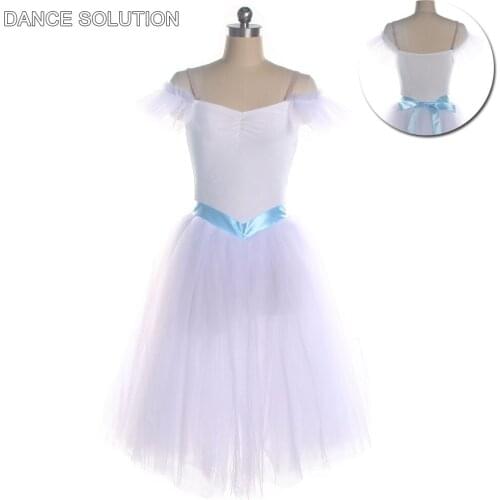 Off-the-shoulder Ballet Dance Tutu Swan White Ballerina Costume Leotard Dress with Ribbon on the Waist Romantic Tutus 20517