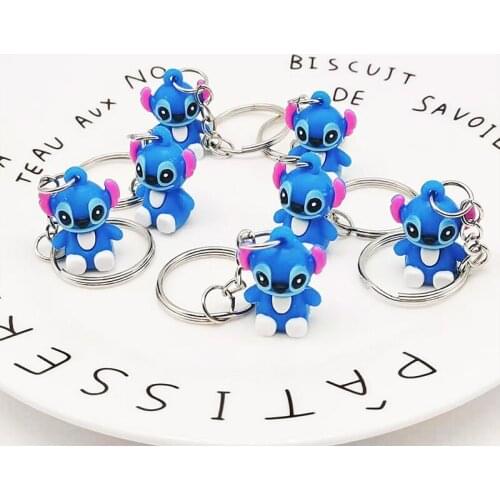 Disney Anime Stitch Keychain PVC Cartoon Figure Key Ring Side Key Chain Cute Trinket Key Holder Gift Backpack Decor Wholesale
