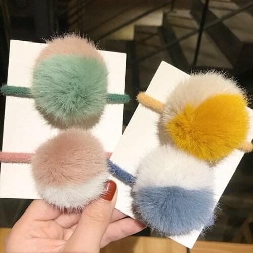 Double color plush ball Elastic Hair Bands Ponytail Holder Women Girl Scrunchie Hair Rope ring Rubber Hair Accessories Headdress