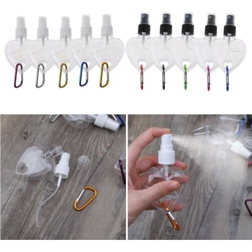 5Pcs 50ml Reusable Portable Heart Spray Bottle Hand Sanitizer Travel Small Size Mister Bottle Holder Keychain Carriers