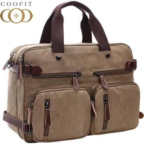 Coofit Male Canvas Travel Bag Messenger Shoulder Bags Women Large Capacity Baggage Handbag Three Use Duffle Bag For Male Women