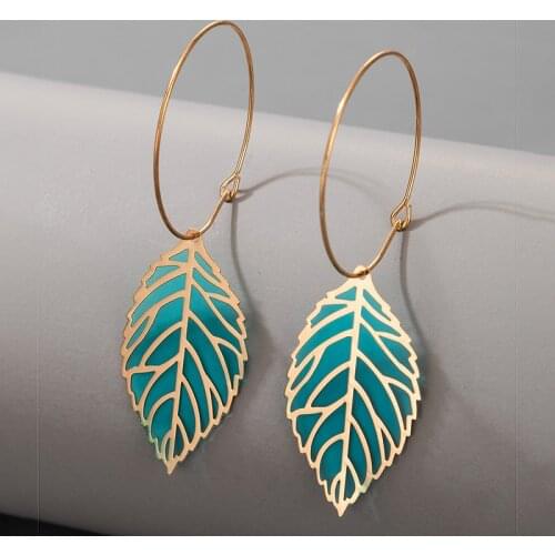 HuaTang Boho Gold Hollow Leaves Drop Earrings for Women Geometric Big Circle Ear Hanging Ladies Fashion Party Jewelry Brincos