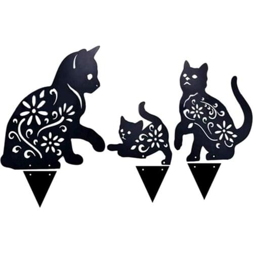 Art Outdoor Kitten Metal Statue Peg 2D Cat Figure Ground Insert Decor for Yard Decor Gift Manor Lawn Black Garden Decor
