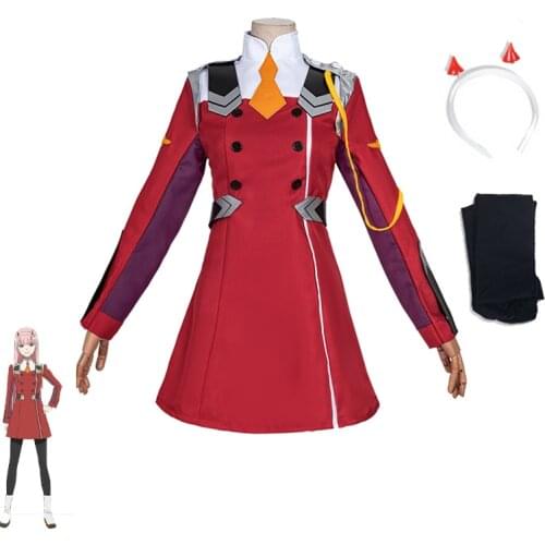 Anime Darling In The Franxx 02 Cosplay Costume Women Sexy Dress with Headband Halloween Carnival KOKORO Uniforms