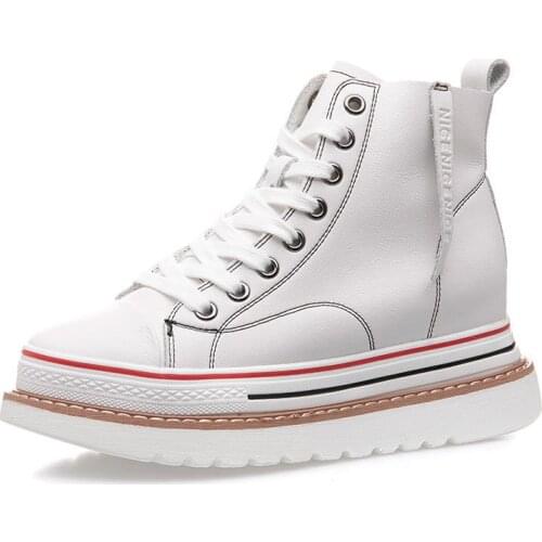 Vulcanize Leather Shoes White Sneakers Breathable Casual Shoes Feminino High Top Chunky Shoes Trainers Zapatos Mujer R2-100