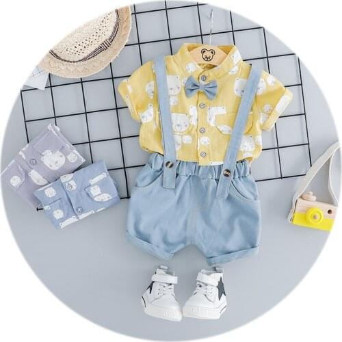 Summer Baby Boy Fashion Clothes Infant Cartoon Bear Pattern T Shirt Shorts Bib Pants 2pcs/sets Kids Garment Children Sport Suits