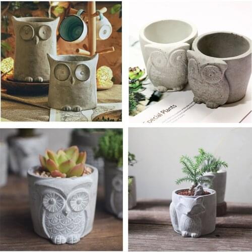Mini Flowerpot Concrete Molds For Succulent Plants Owl Shape Flower Pot Cement Mold Plaster Craft Mould