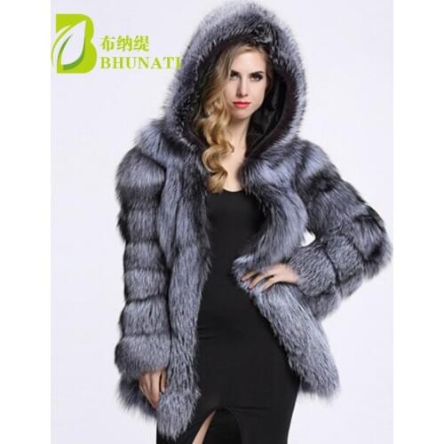 BHUNATI Fashion Winter Women Faux Fur Coat Lady Single Breasted Fox Fur Jacket Female Long Sleeve Fur Coat With Warm Hood