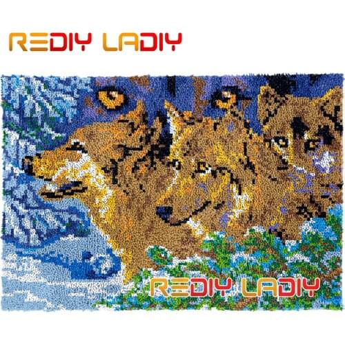 Latch Hook Rug Kits Three Wolves Plush Wall Tapestry DIY Carpet Rug Thick Yarn Arts Cushion Crochet Floor Mat Home Decor Giftss