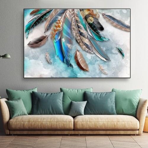 Colorful Feather Abstract Painting Canvas Print Wall Art Posters and Prints Wall Paintings for Living Room Home Decor Cuadros