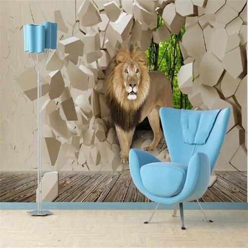 Beibehang lion high-definition graphics brick wall mural wallpaper boy sitting room home decoration mural wallpaper on the wall