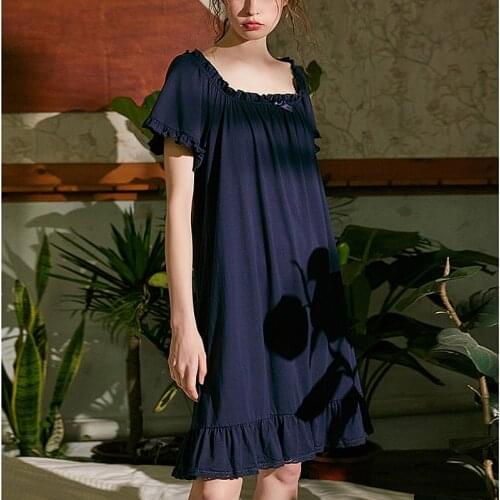 2 Colors Womens Lolita Princess Dress Sleepshirts Vintage Stringy Selvedge Nightgowns.Cotton Short Nightdress Sleep Loungewear