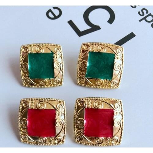 New Square Sweet Enamel Alloy Geometric Clip Earring