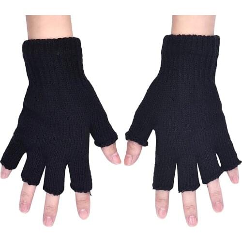 Men Black Knitted Stretch Elastic Warm Half Finger Fingerless Winter Gloves Tactical Guantes Warm Soft Handschoenen C30107