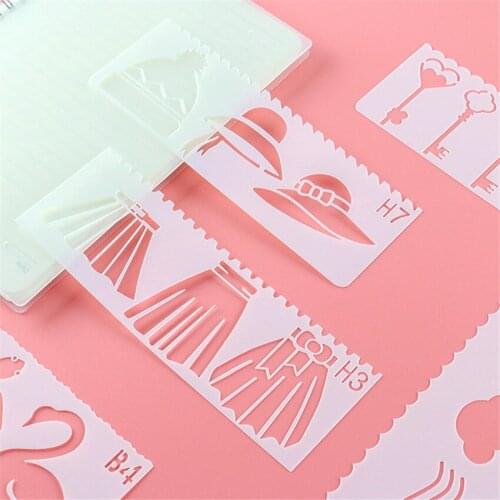 A Lot=8Desgins Dialog Scrapbook Stencils Spray Plastic Mold Shield DIY Cake Hollow Embellishment Print Lace Ruler Valentine