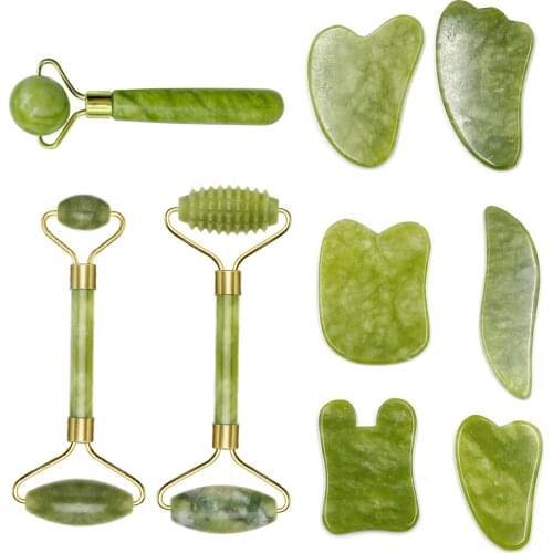 Facial Massager Roller Guasha Board Plate Green Natural Jade Stone Eye Thin Relax Slimming Face Massage Tools Best for Wrinkles