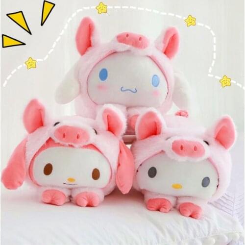 30Cm Cinnamoroll Sanrio Plush My Melody Hellow Kittys Become Pink Piggy Kawaii Cute Dolls Anime Plush Toy For Girl Birthday Gift