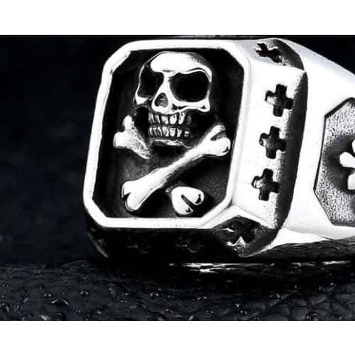 Drop Ship Size 7~13 The Cross Bone Skull Ring 316L Stainless Steel Jewelry Fashion Polishing Ghost Skull Biker Ring
