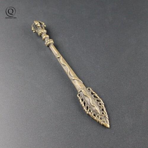 Retro Big Pure Copper Pestle Vajra Ornaments Charms Tibetan Buddhism Magic Keychain Keyring Pendants Brass Car Key Hangings