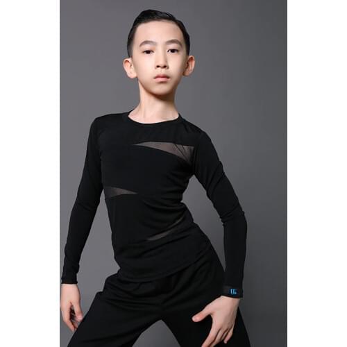 Latin Dance Shirt Boys Costumes Black Long Sleeve Latin Dancewear Cha Cha Samba Ballroom Latin Dance Competition Dress DN7116