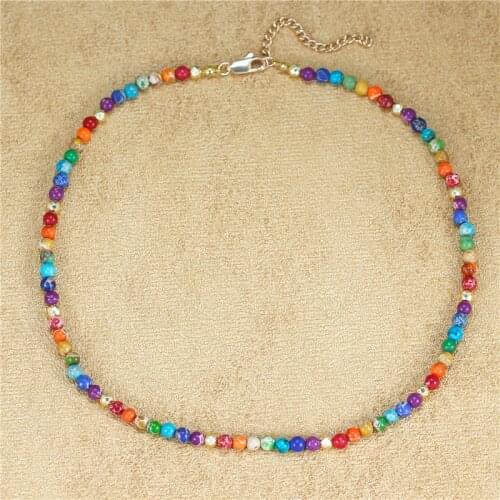 Crafted Handmade 7 Chakra Natural Stone Jaspers Beads Choker Necklace Women Boho Simple Short Necklace Jewelry Gift Dropshipping