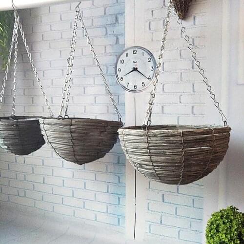 Garden Hanging Flower Pots Basket Planters Durable Rattan Woven With Rope Effect For Indoor Outdoor Decoration