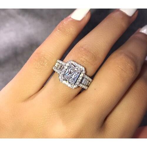 Chic Shiny Rectangle Zircon Ring For Women Wedding Engagement Fashion Jewelry Ring AAA Cz Size 6-10